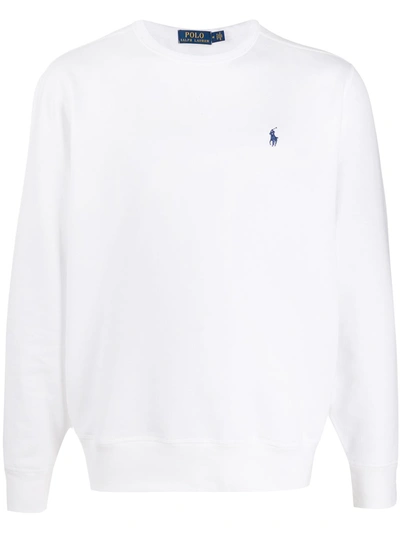 Polo Ralph Lauren Embroidered Logo Round Neck Sweatshirt In White