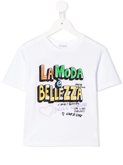 Dolce & Gabbana Kids' Jersey T-shirt With "l'amore È Bellezza" Print In White