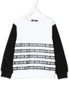 Balmain Kids' Logo Stripe Printed Cotton Sweatshirt In White,black