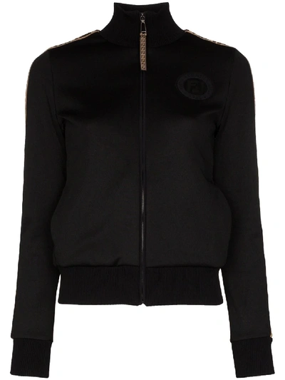 Fendi Ff Motif Band Zipped Track Top In Black