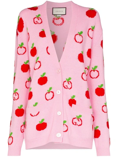 Gucci Apple Print Knit Cardigan In Pink