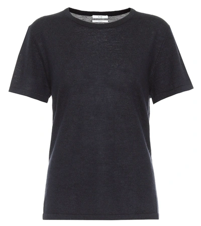 Co Cashmere Short Sleeve Knit Top In Navy In Blue
