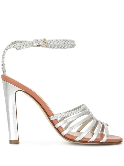 Francesco Russo Metallic Braided Leather Sandals In Silver