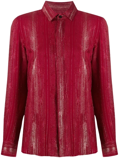 Saint Laurent Lame Stripe Silk Blend Floral Jacquard Shirt In Red