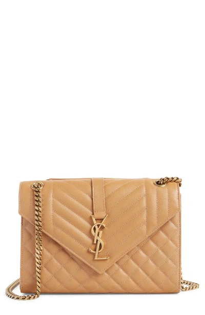 Saint Laurent Monogram Leather Envelope Bag In Dune