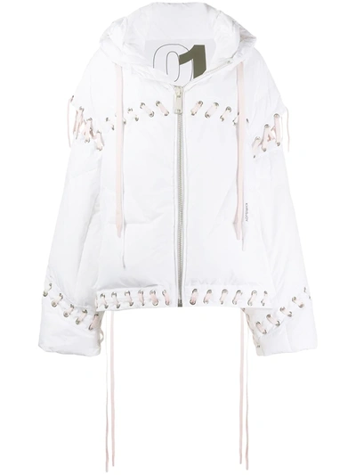 Khrisjoy Oversized Lace-up Puffer Jacket In White