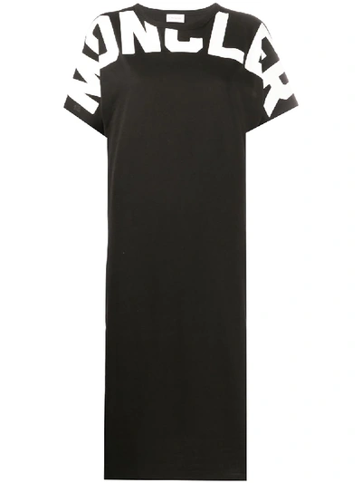 Moncler Printed Logo Short-sleeved Dress In Black