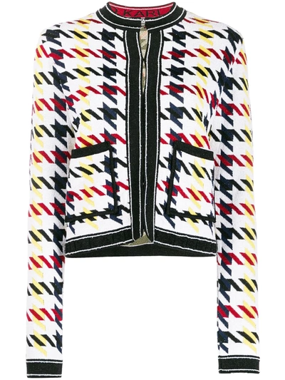 Karl Lagerfeld Houndstooth Print Cardigan In White