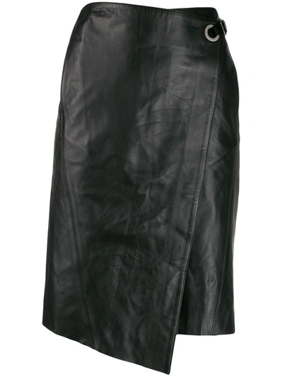 Karl Lagerfeld Leather Wrap Skirt In Black