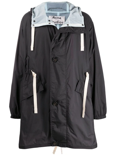 Acne Studios Oversized Fishtail Parka In Black,light Blue