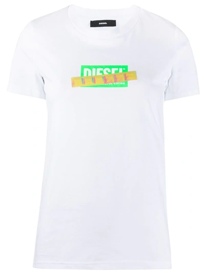 Diesel Iridescent Tape Logo T-shirt In White