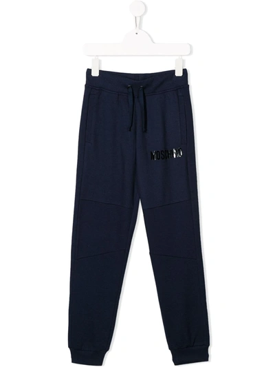 Moschino Kids' Logo Printed Track Trousers In Blue