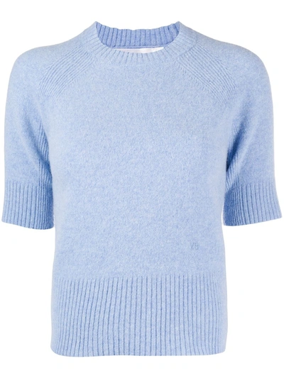 Victoria Beckham Short-sleeve Knitted Top In Blue