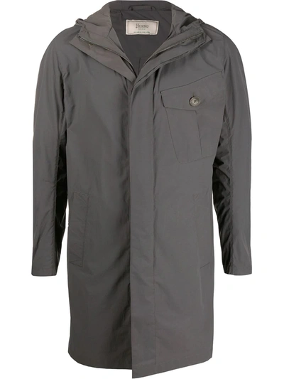 Herno Concealed Fastening Hooded Parka In Grey
