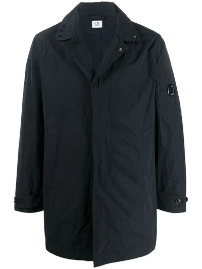 C.p. Company Single Breasted Lightweight Coat In Blue
