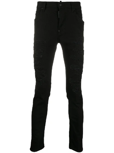 Dsquared2 Distressed Low-rise Skinny Jeans In Black