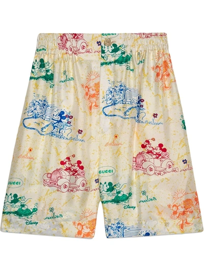 Gucci X Disney Mickey And Minnie Printed Shorts In White