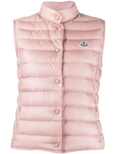 Moncler Padded Logo Patch Gilet In Pink
