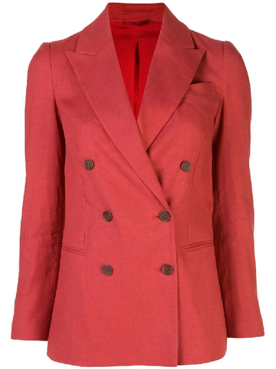 Brunello Cucinelli Double Breasted Stretch Linen & Cotton Blazer In Red