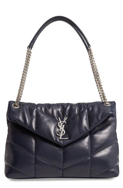 Saint Laurent Medium Lou Leather Puffer Bag In Marine