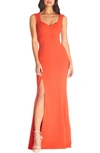 Dress The Population Monroe Side Slit Gown In Orange