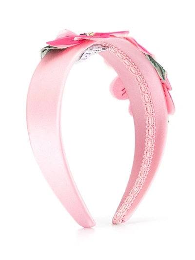 Dolce & Gabbana Kids' Flower-embellished Satin Headband In Pink