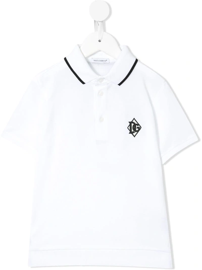 Dolce & Gabbana Kids' Embroidered Logo Polo Shirt In White