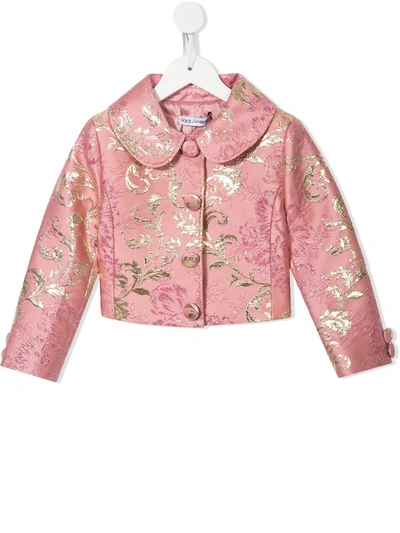 Dolce & Gabbana Kids' Baroque Jacquard Jacket In Pink