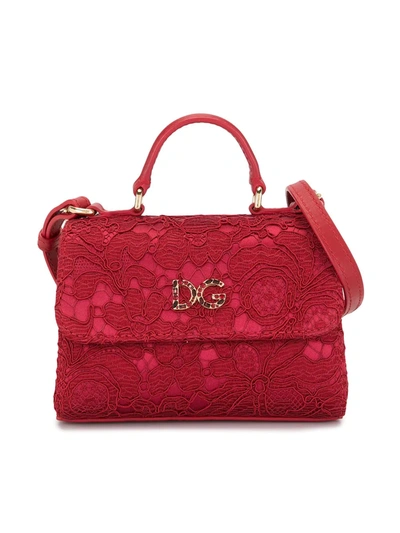 Dolce & Gabbana Kids' Lace Embellished Top-handle Bag In Red