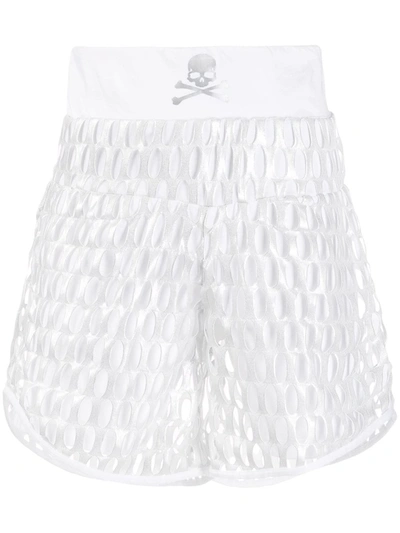 Philipp Plein Metallic Sport Jogging Shorts In White