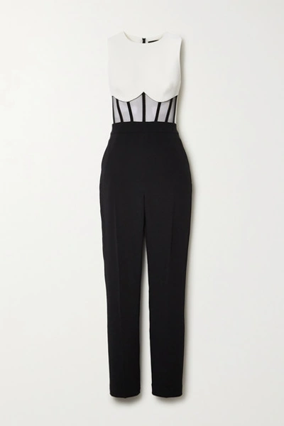 David Koma Contrasting Sheer-panel Crepe Jumpsuit In Black