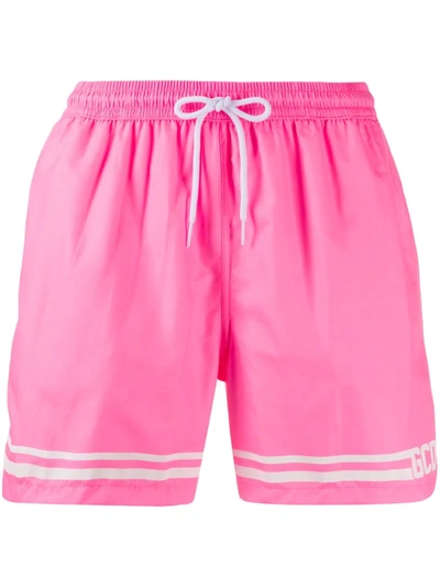 Gcds Logo Nylon Swim Shorts In Pink