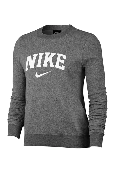 Nike Fleece Crew Varsity Sweatshirt In Char H/white