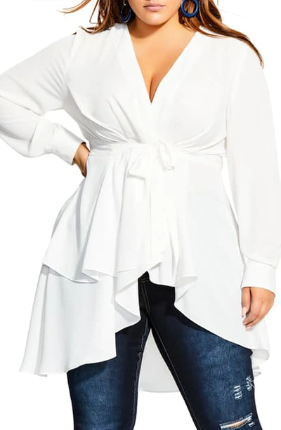 City Chic Plus High/low Wrap Tunic Shirt In Ivory