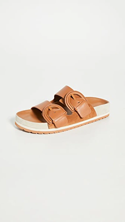 Vince Tan Suede Double Strap Slides Vince Tan Suede Double Strap Benetta Slide Mule Block Heel  main image 3