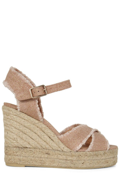 Castaã±er Bromelia 100 Metallic Canvas Espadrille Wedge Sandals In Gold