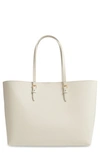 Saint Laurent Medium East/west Leather Shopping Tote In Blanc Vintage/ Noir