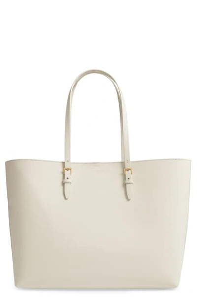 Saint Laurent Medium East/west Leather Shopping Tote In Blanc Vintage/ Noir