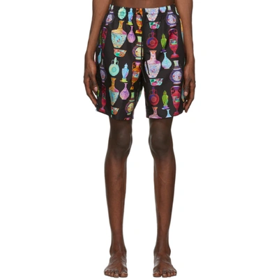 Versace Seven Vessels Print Swimming Shorts In Black