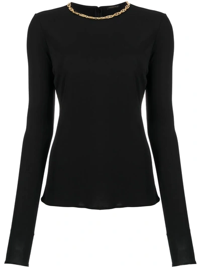 Versace Chain Detail Long-sleeve Top In Black