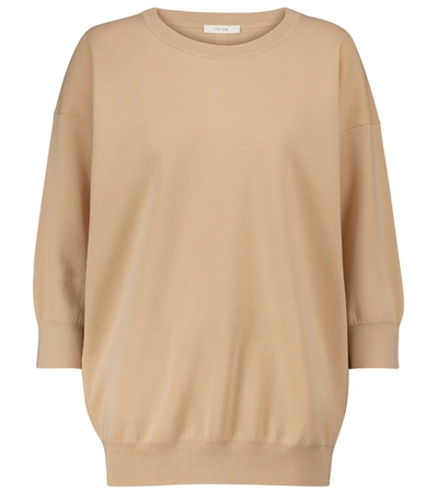 The Row Cairota 3/4-sleeve Wool/cashmere Top In Beige