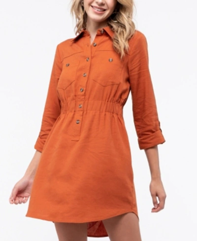Blu Pepper Button-front Shirt Dress In Camel