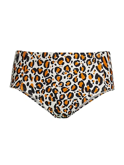 Dkny Leopard Print High-rise Bikini Bottoms Women's Swimsuit In Golden Oak