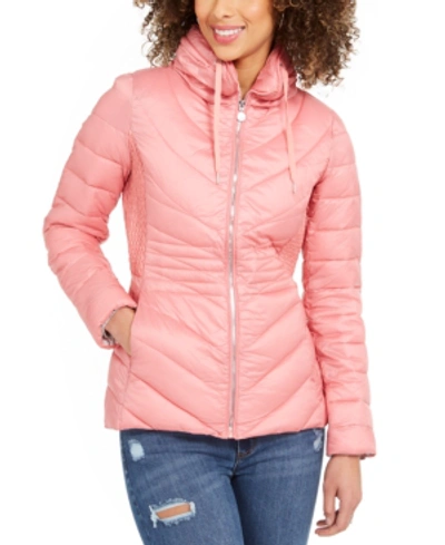 Women's Bernardo Pink Multi Quilt Packable Hooded Puffer Coat - Medium