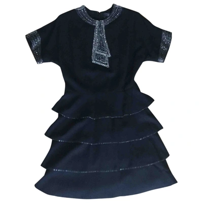 Pre-owned Azzaro Wool Mini Dress In Black