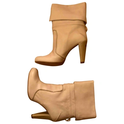 Pre-owned Costume National Leather Ankle Boots In Beige
