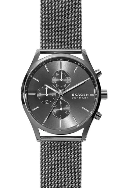 Skagen Men's Chronograph Holst Gunmetal Stainless Steel Mesh Bracelet Watch 42mm