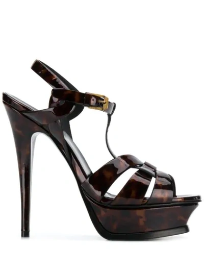 Saint Laurent Tortoiseshell Print 150mm Sandal In Brown