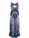 Just Cavalli Ruffled Printed Georgette Maxi Dress In Blue