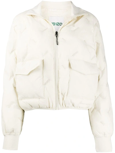 Kenzo Logo Embroidered Padded Light Jacket In Neutrals